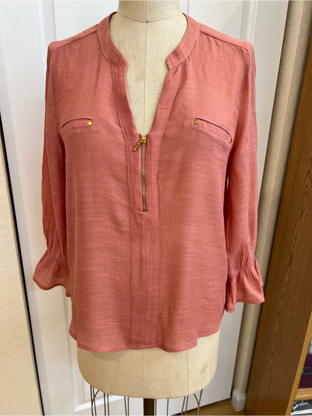 Harve Benard Rose Pink Zip-Front Blouse